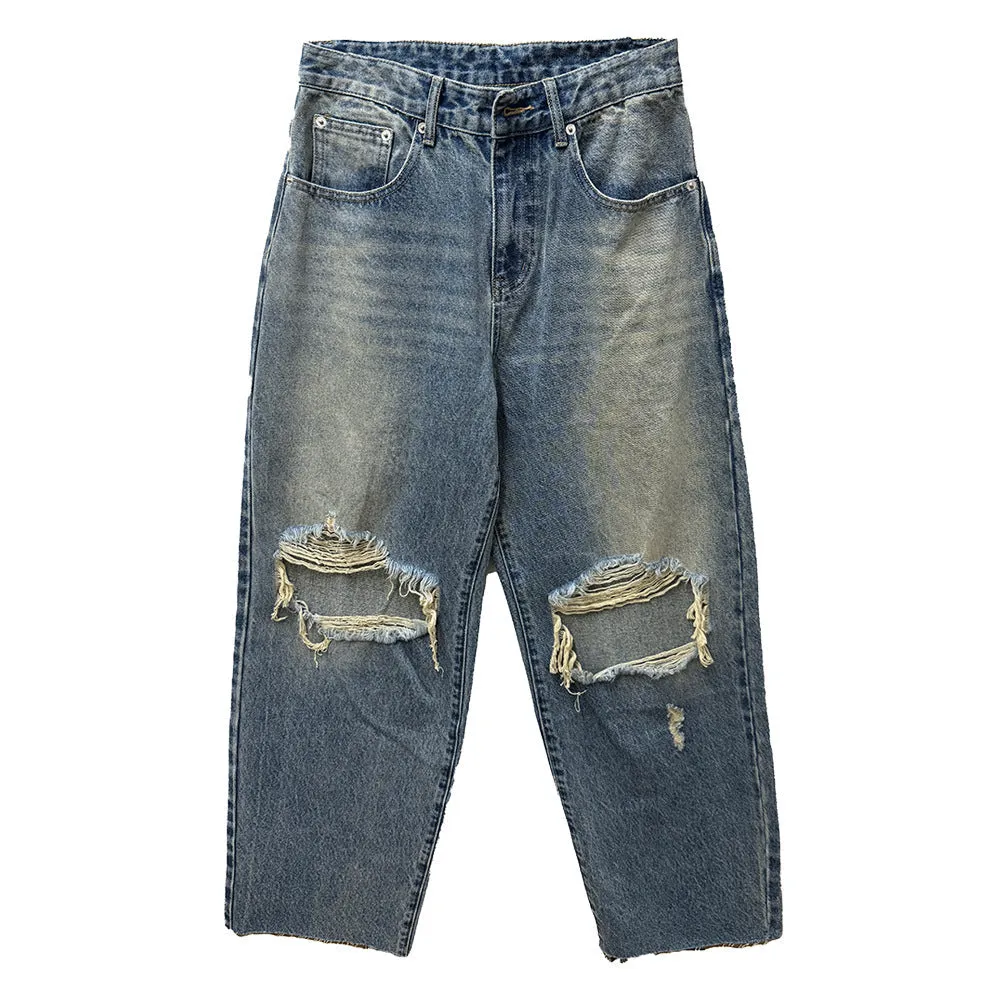 Double ripped wide-leg jeans