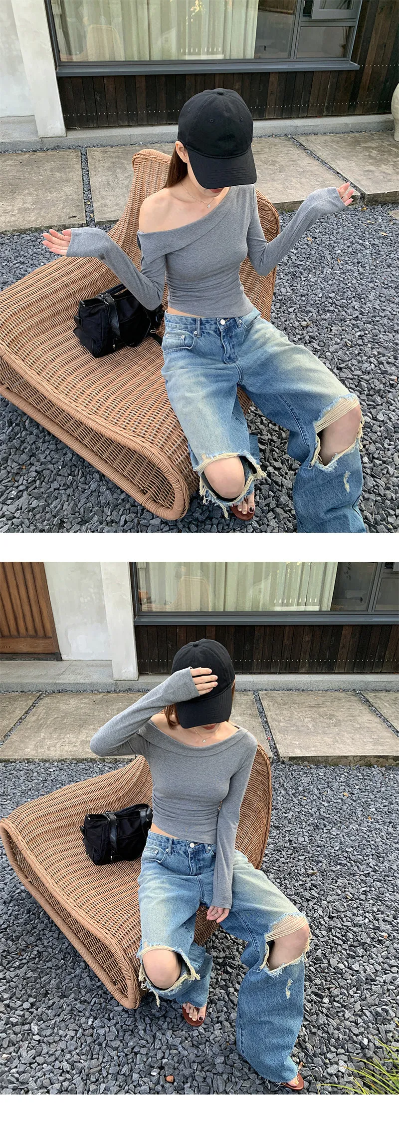 Double ripped wide-leg jeans