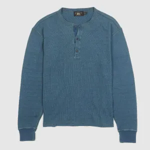 Double RL Long Sleeve Jacquard-Knit Indigo Dyed Henley Shirt