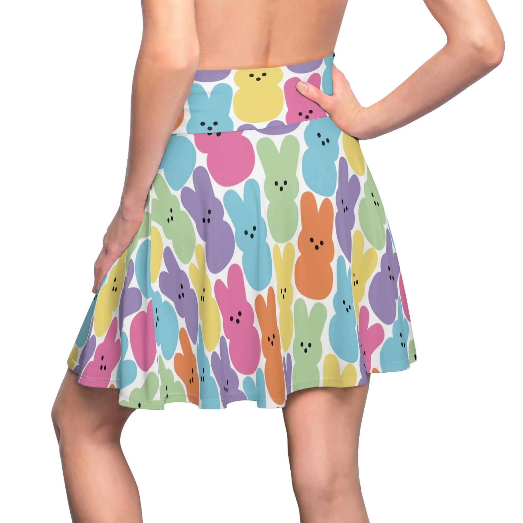 Easter Colorful Peeps Bunny Womens Skater Skirt - Saiko Studio