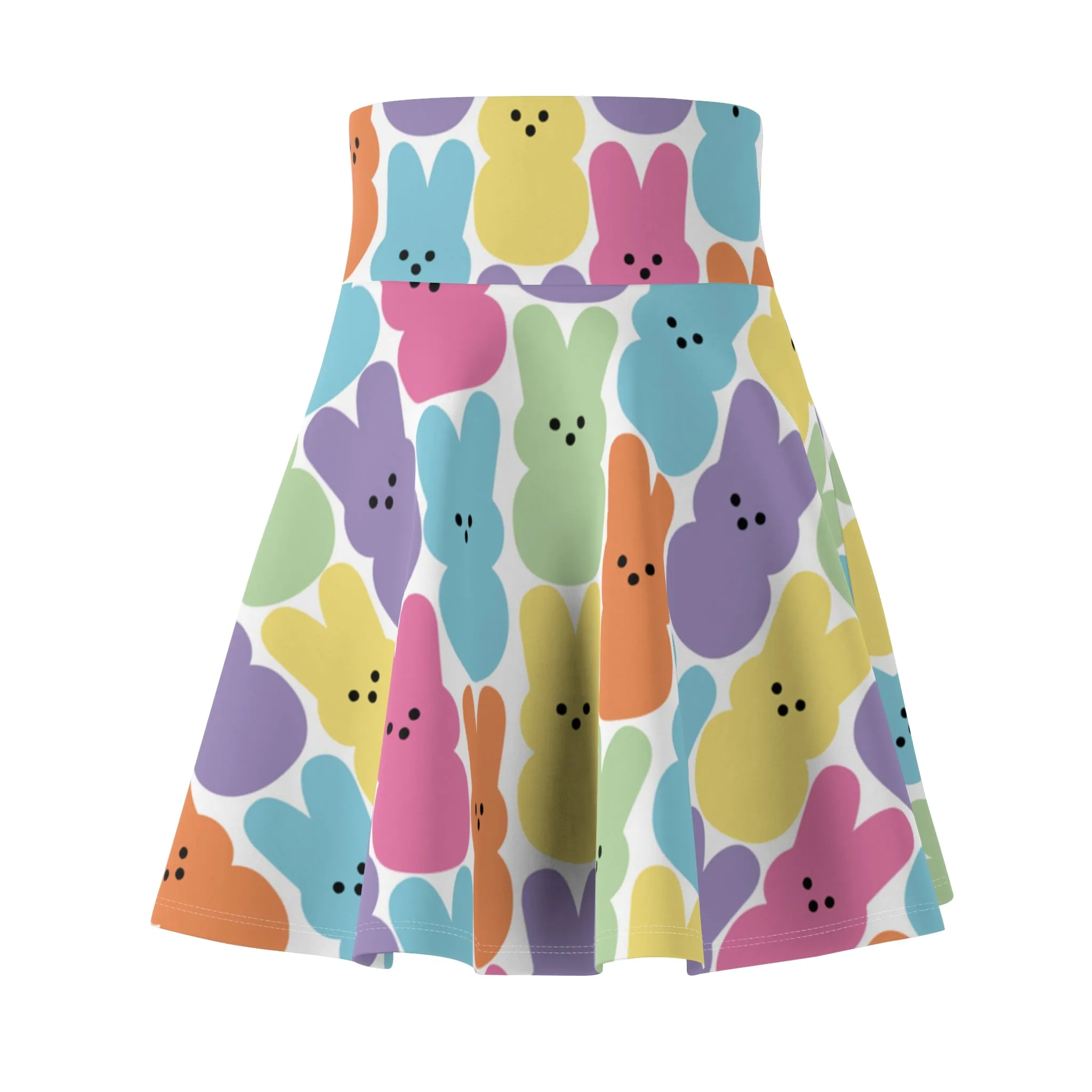 Easter Colorful Peeps Bunny Womens Skater Skirt - Saiko Studio