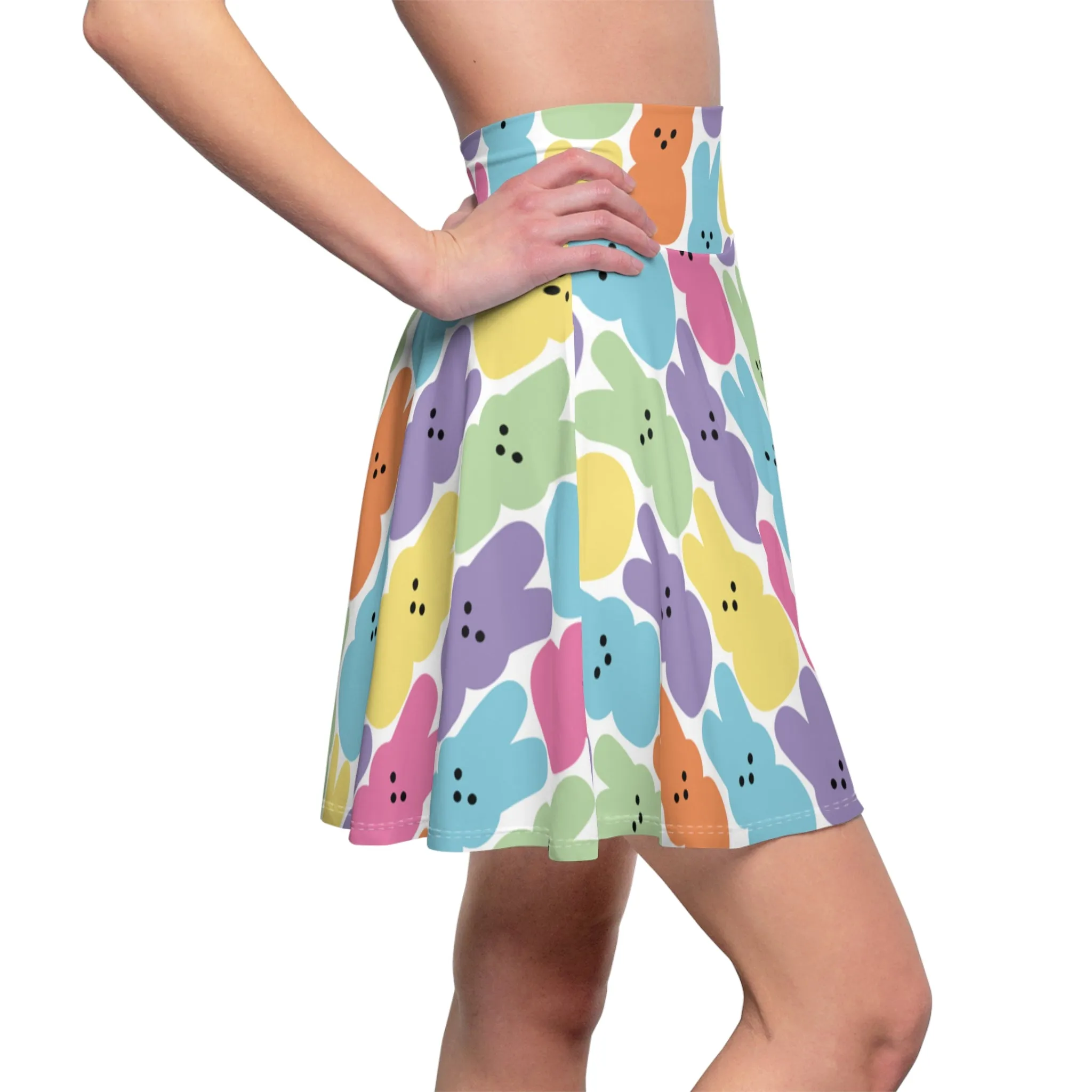 Easter Colorful Peeps Bunny Womens Skater Skirt - Saiko Studio