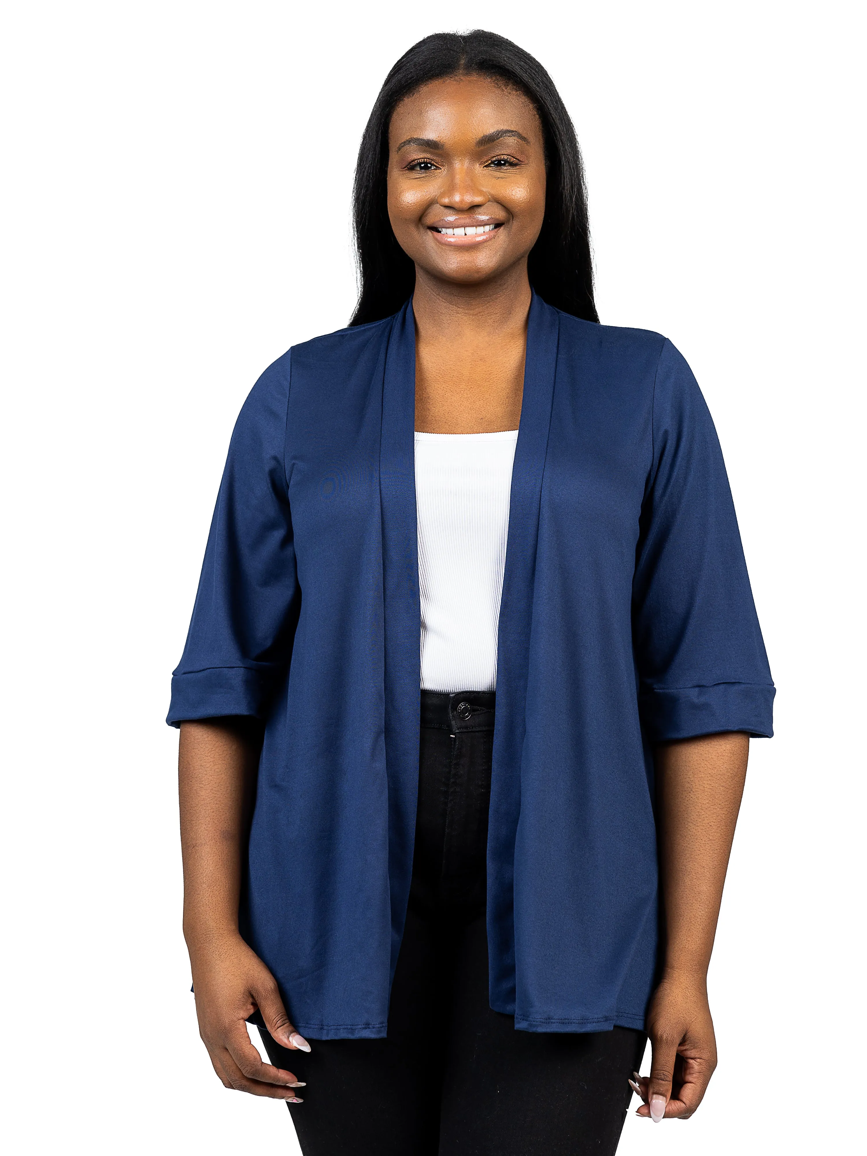 Elbow Length Sleeve Open Front Plus Size Cardigan