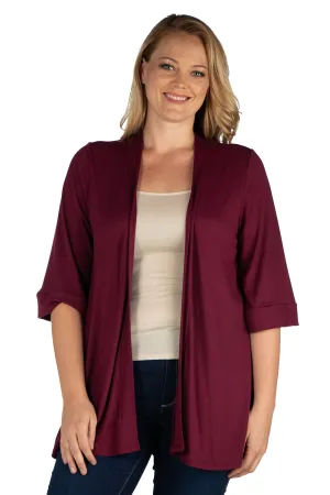 Elbow Length Sleeve Open Front Plus Size Cardigan