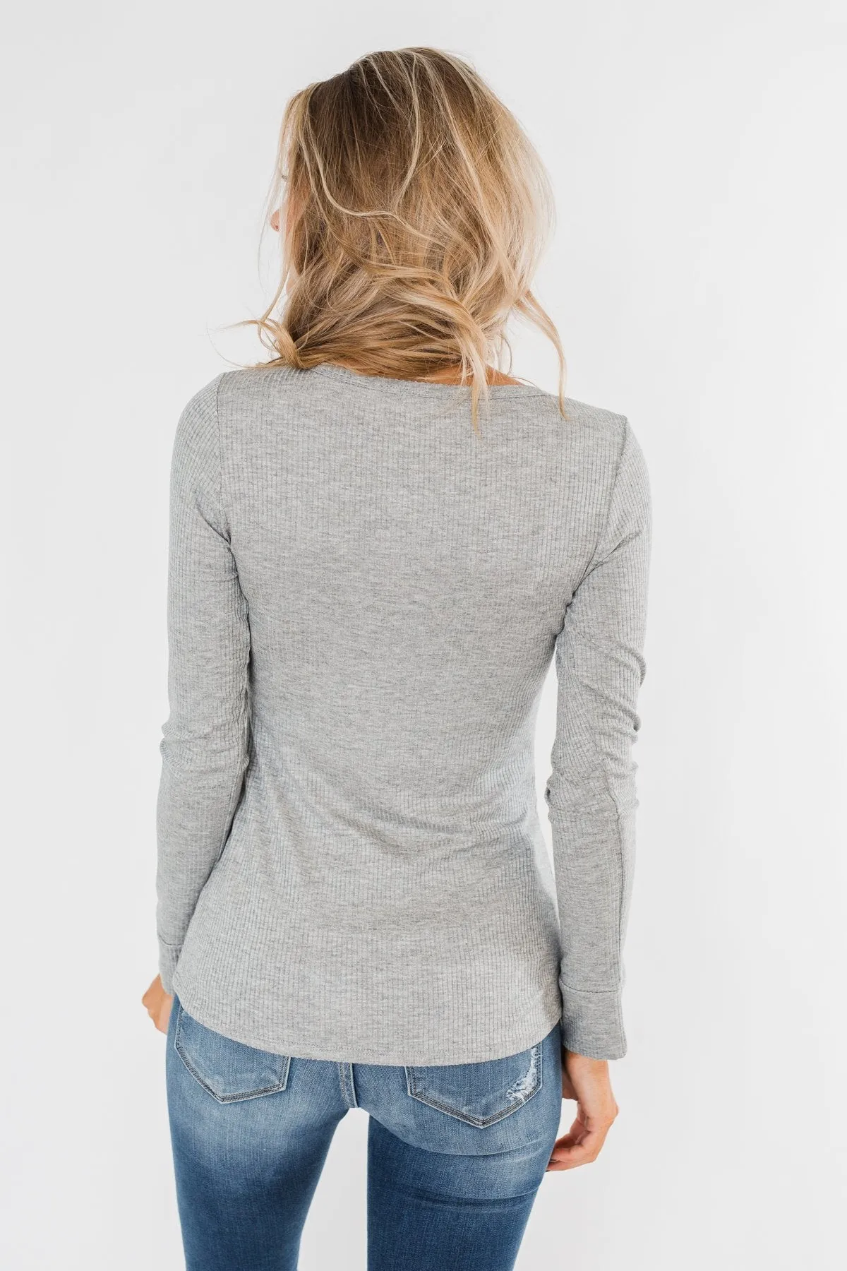 Essential 5-Button Henley Top- Heather Grey