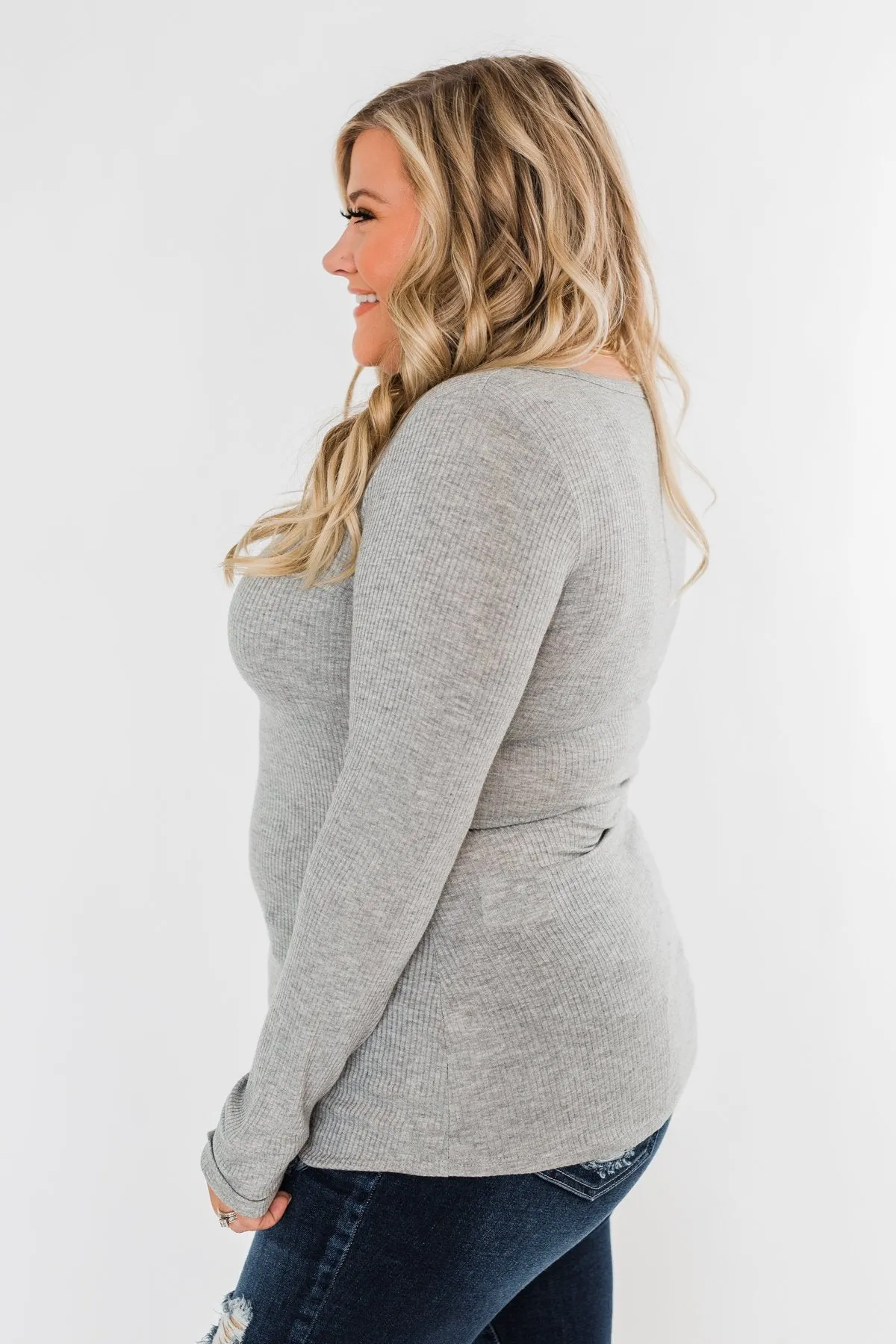 Essential 5-Button Henley Top- Heather Grey
