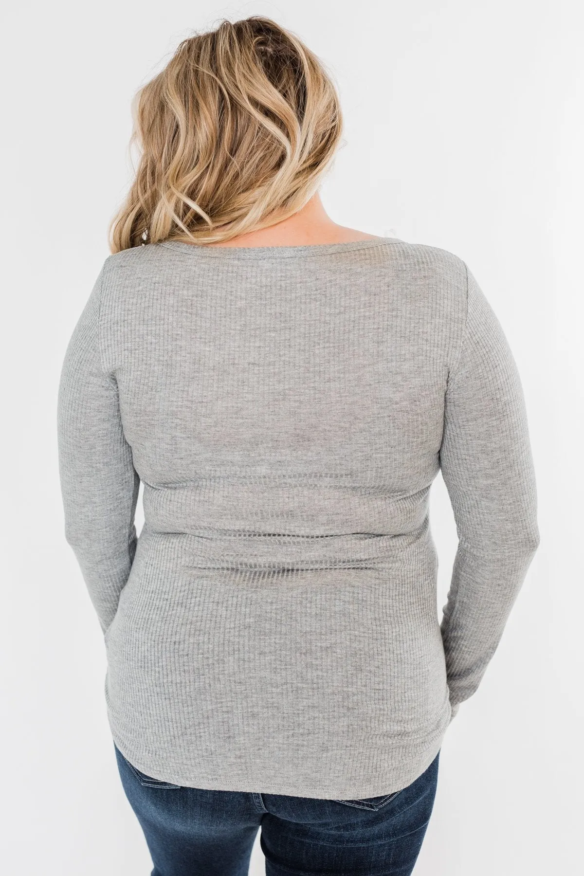 Essential 5-Button Henley Top- Heather Grey