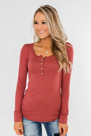 Essential 5-Button Henley Top- Pale Brick