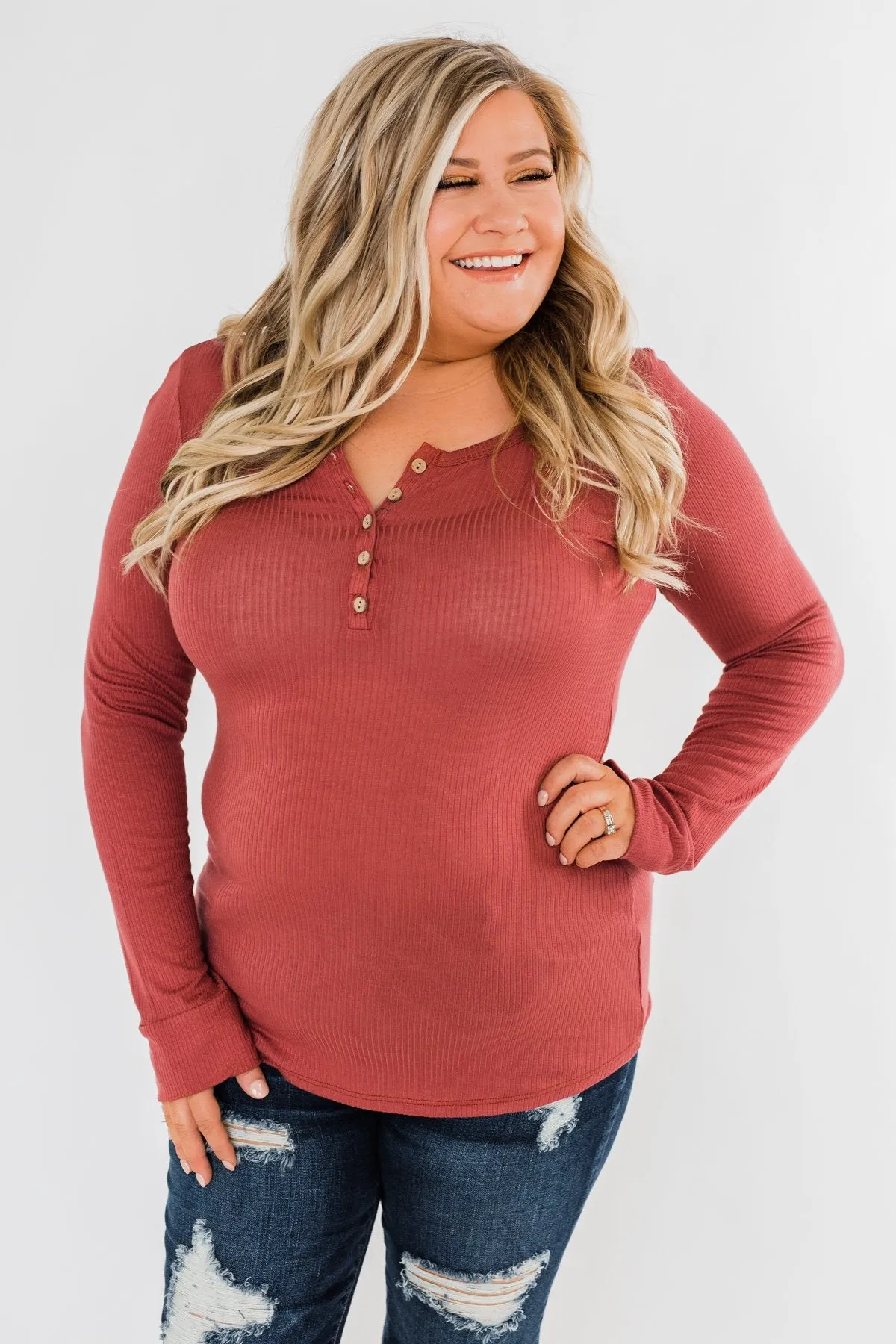 Essential 5-Button Henley Top- Pale Brick