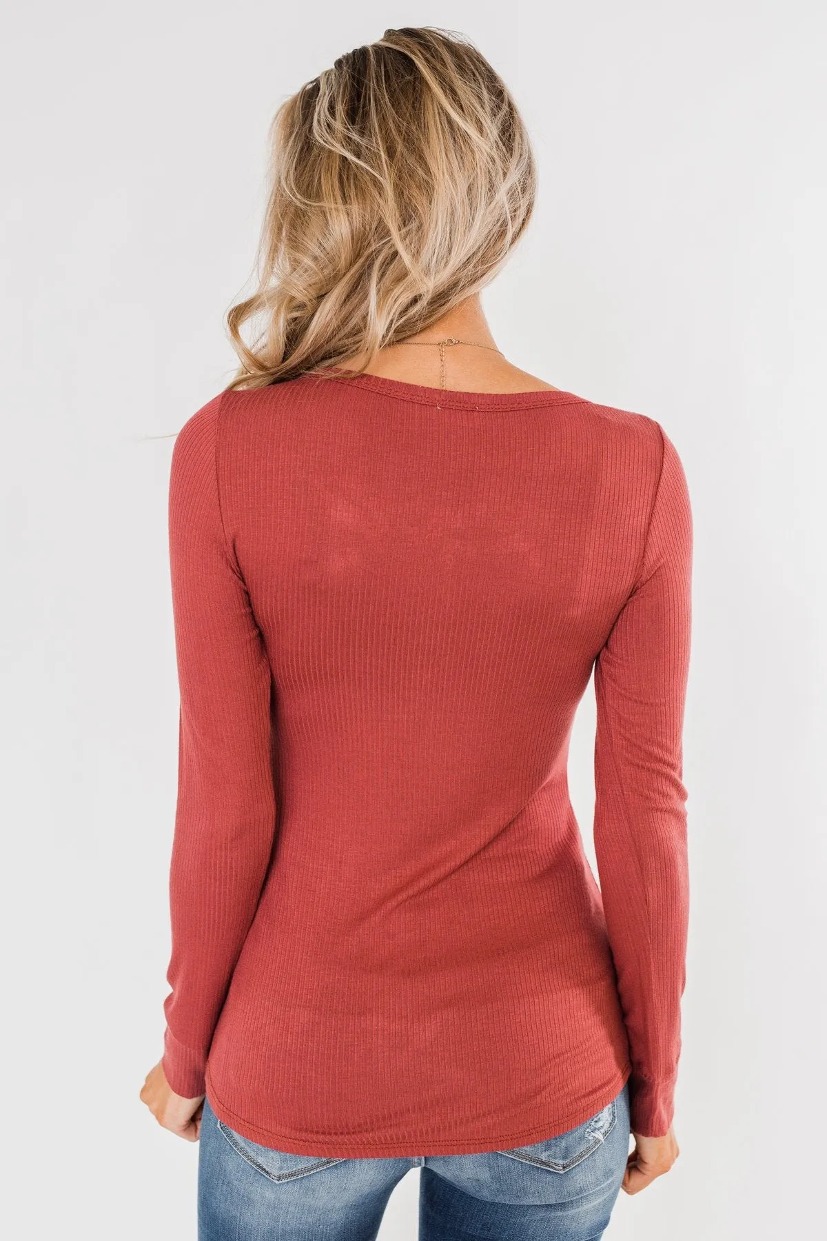 Essential 5-Button Henley Top- Pale Brick