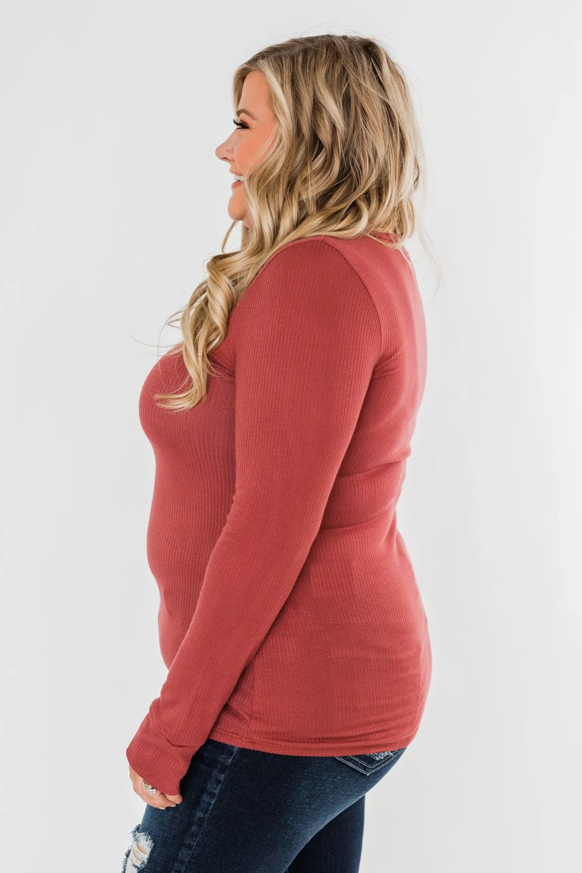 Essential 5-Button Henley Top- Pale Brick