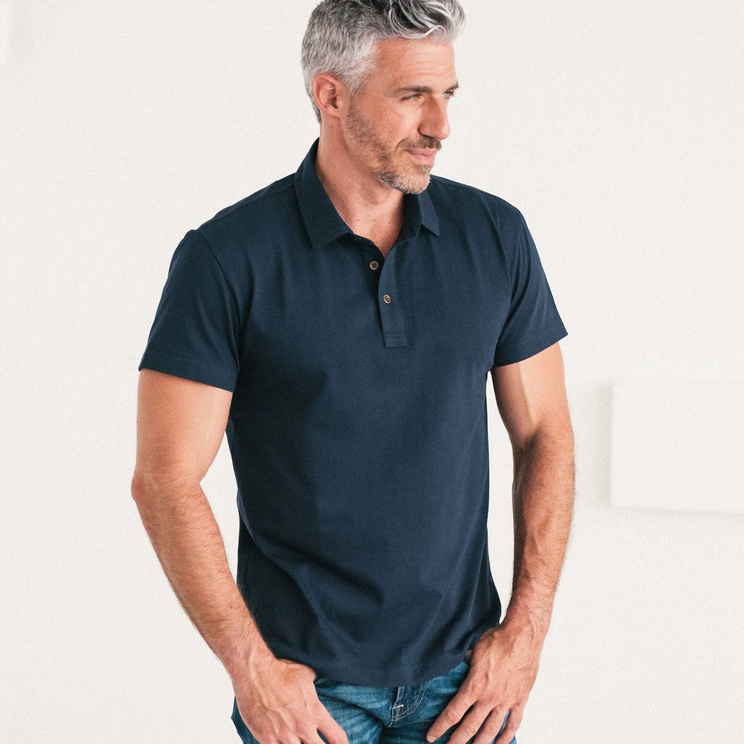 Essential Short Sleeve Polo Shirt –  Navy Cotton Jersey