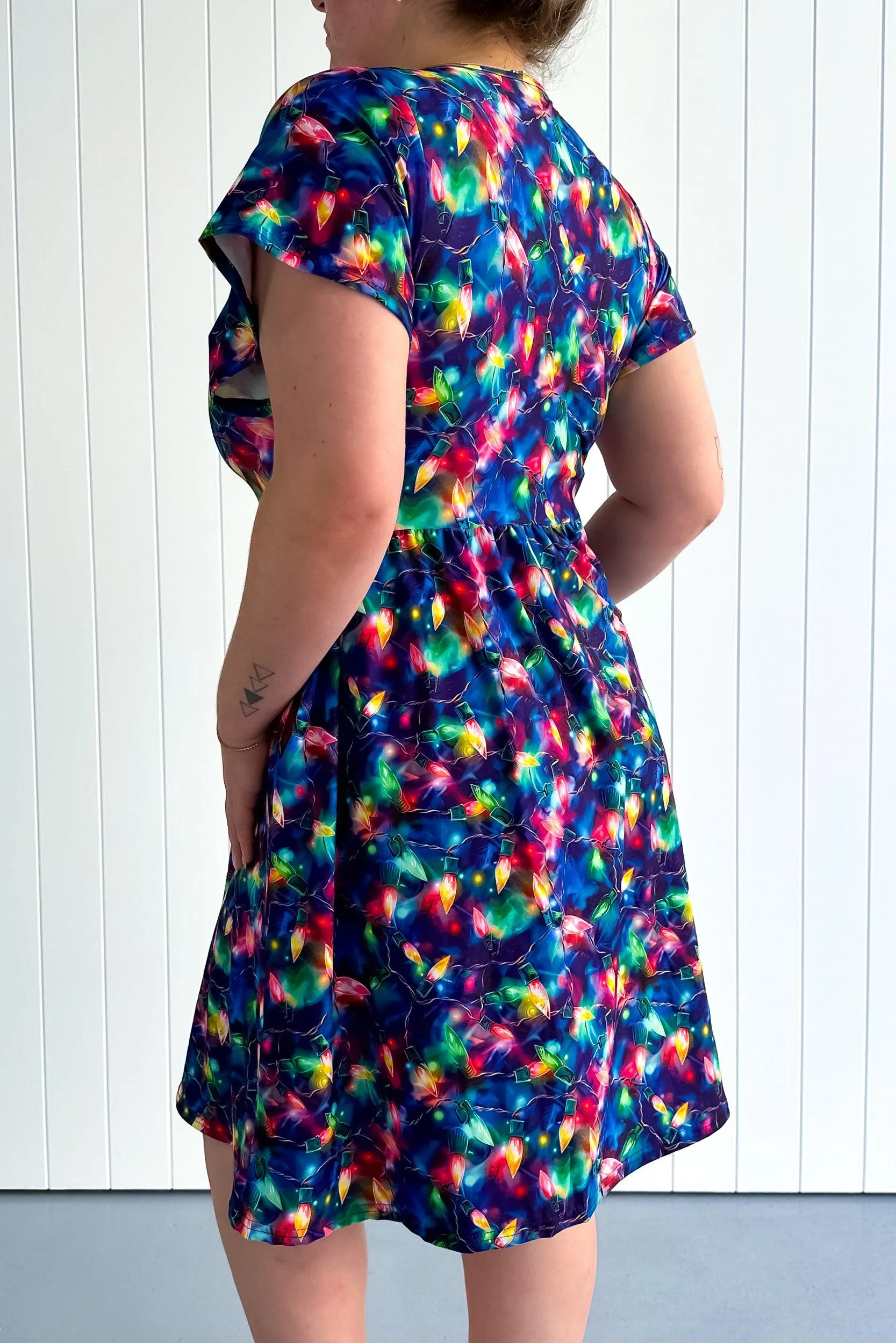 Fairy Lights - Flutter Sleeve Skater Dress - Knee Length - Pockets