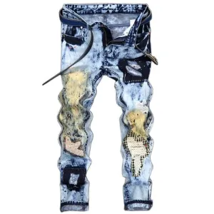 Fashion Ink Splash Jeans With Vintage Patch