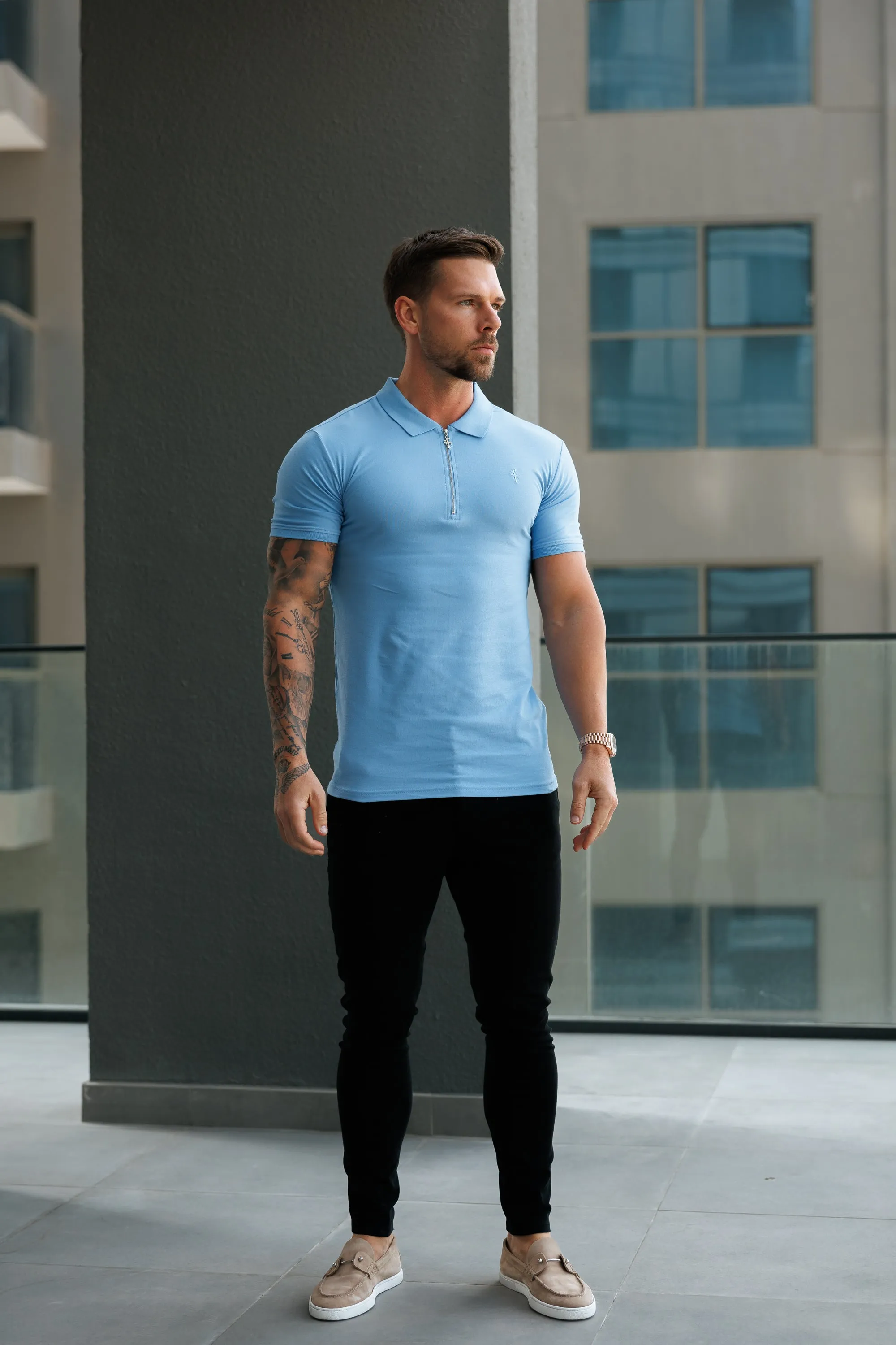 Father Sons Classic Cornflower Zipped Polo Shirt - FSH1231