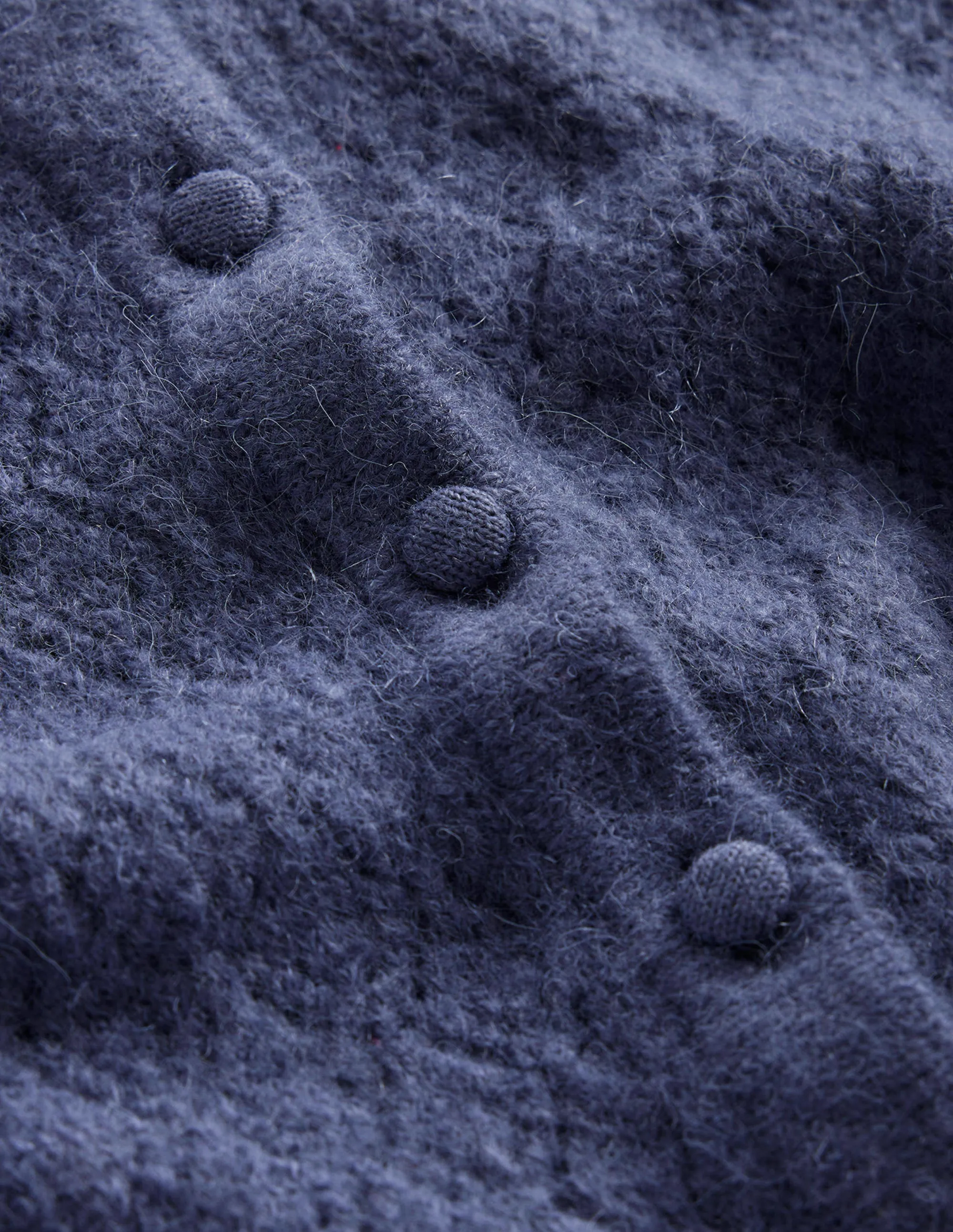Flauschiger Henley-Pointelle-Pullover-Nachtschattenblau