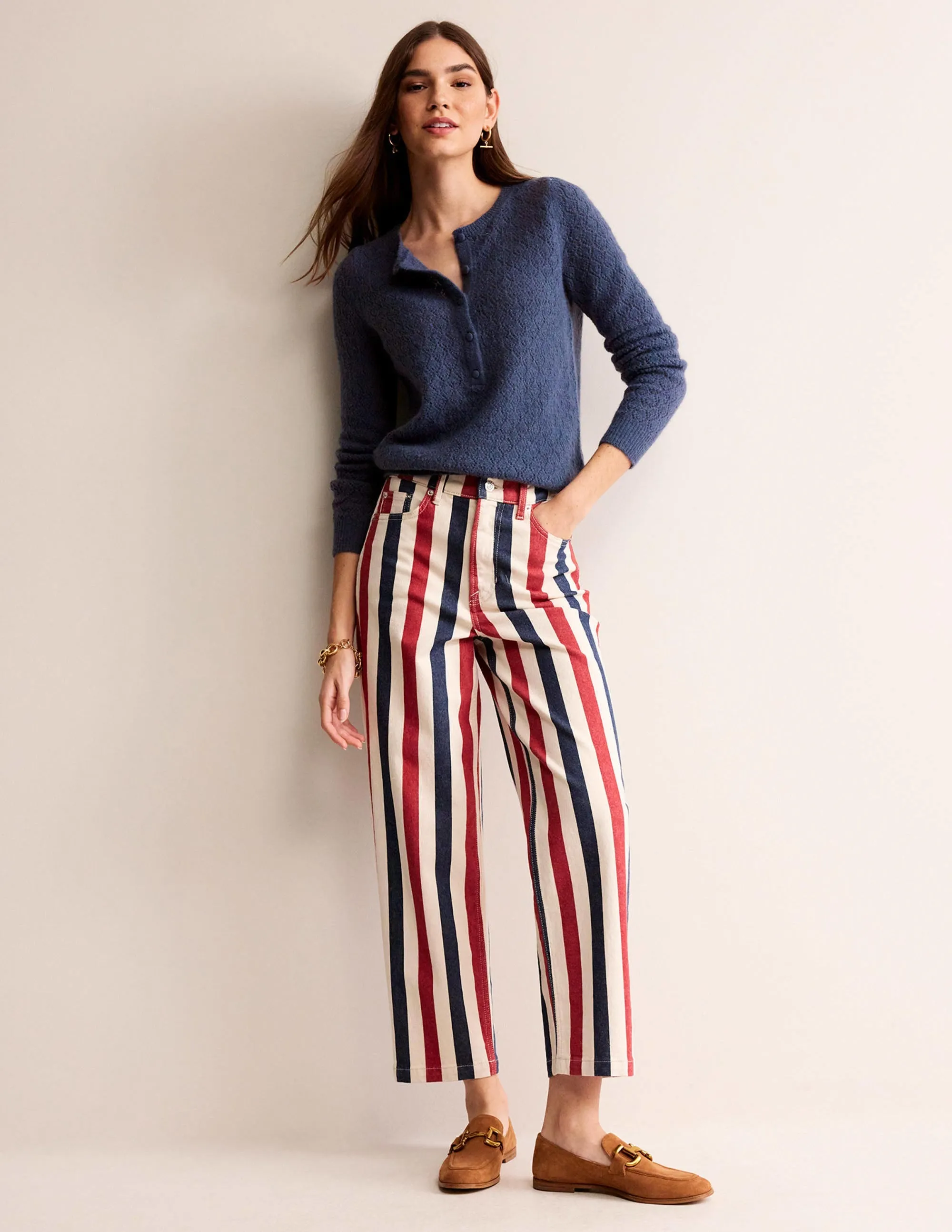 Flauschiger Henley-Pointelle-Pullover-Nachtschattenblau