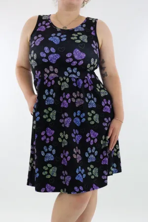 Floral Paws - Sleeveless Skater Dress - Knee Length - Side Pockets
