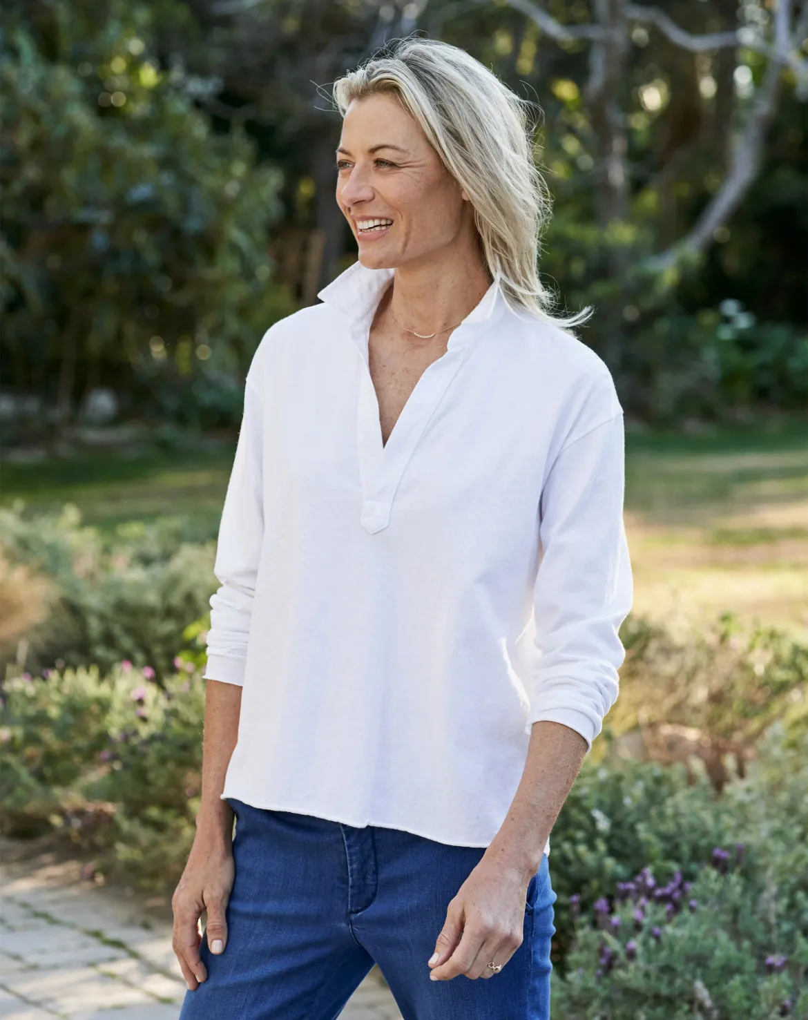 Frank & Eileen Patrick Popover Heritage Jersey Henley in White