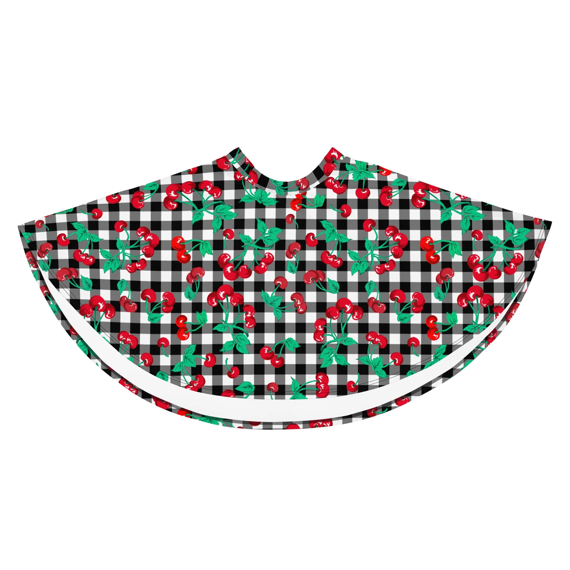 Frenchie Beach Coverup Swim Skater Skirt in Black Gingham Cherry Girl | Pinup Couture Swim
