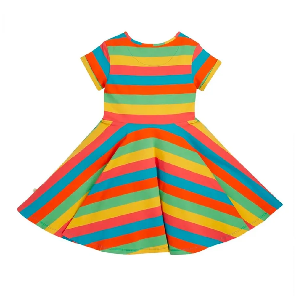 Frugi Spring Skater Dress - Camper Blue Rainbow Stripe
