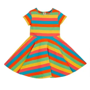 Frugi Spring Skater Dress - Camper Blue Rainbow Stripe