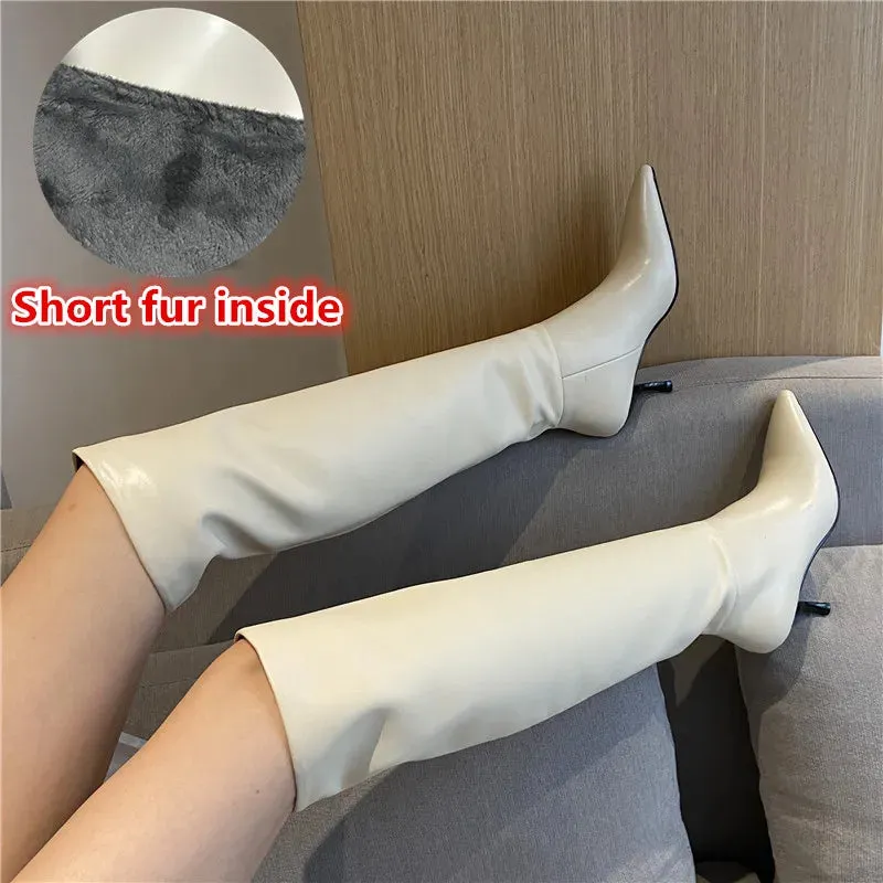 Genuine Leather High Knee Pointed Toe Boots
