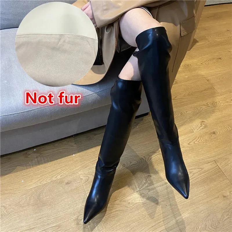 Genuine Leather High Knee Pointed Toe Boots