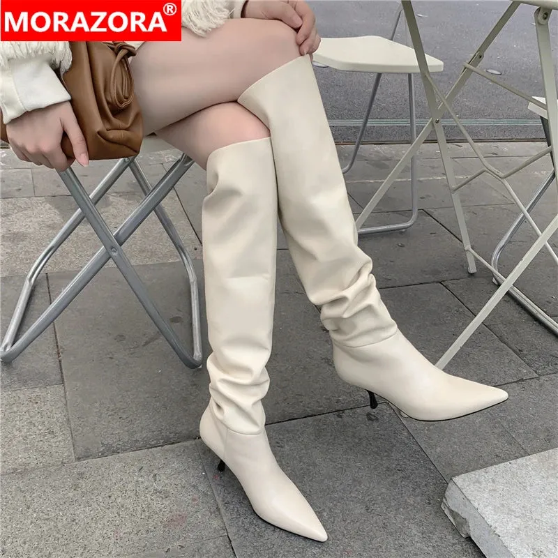 Genuine Leather High Knee Pointed Toe Boots