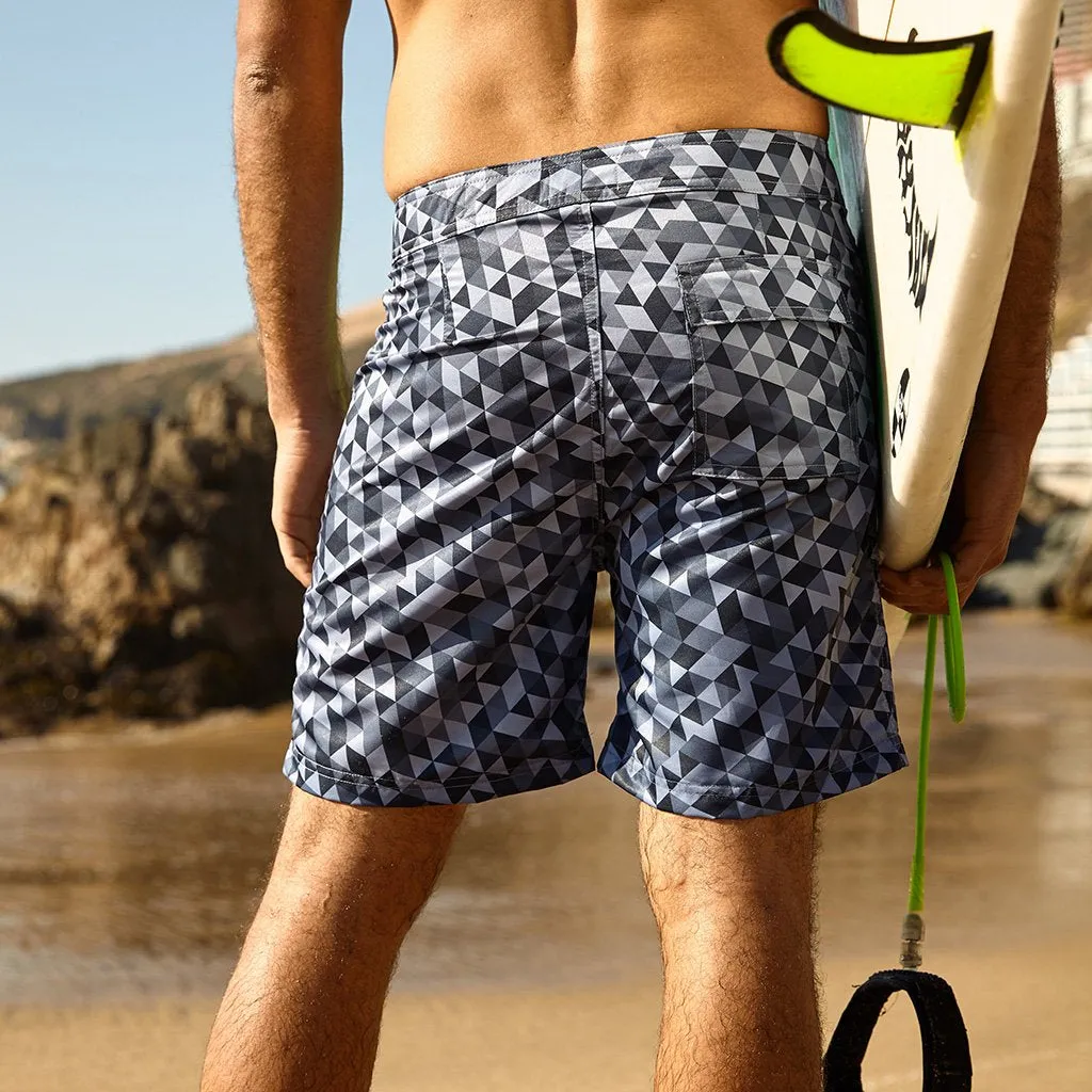 Geometric  Board Shorts- Grey