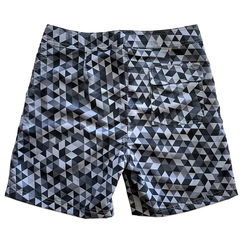 Geometric  Board Shorts- Grey