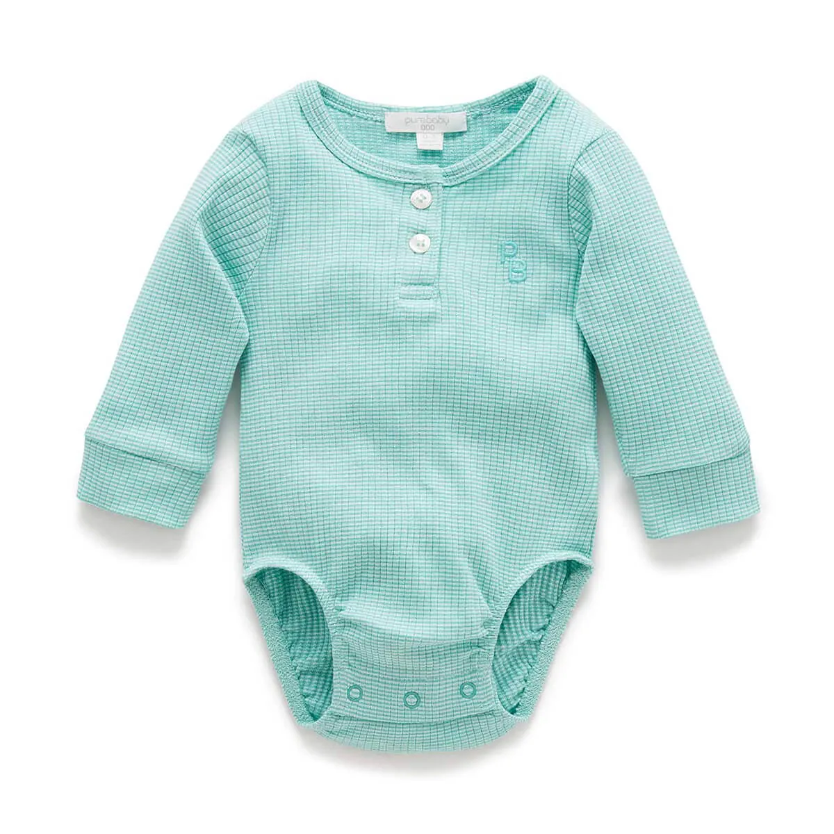 Gerippter Henley Langarm Body GOTS Bio-Baumwolle