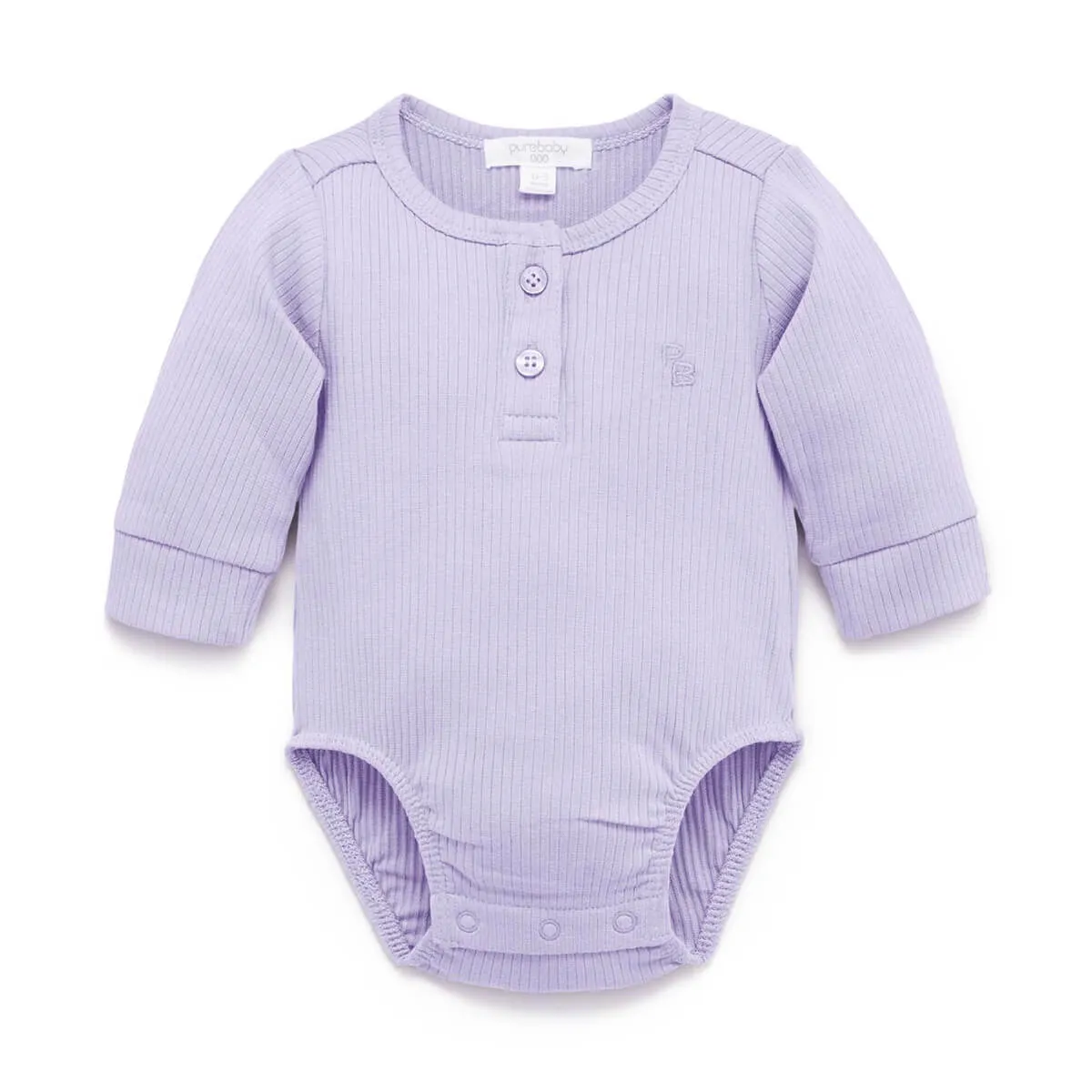 Gerippter Henley Langarm Body GOTS Bio-Baumwolle