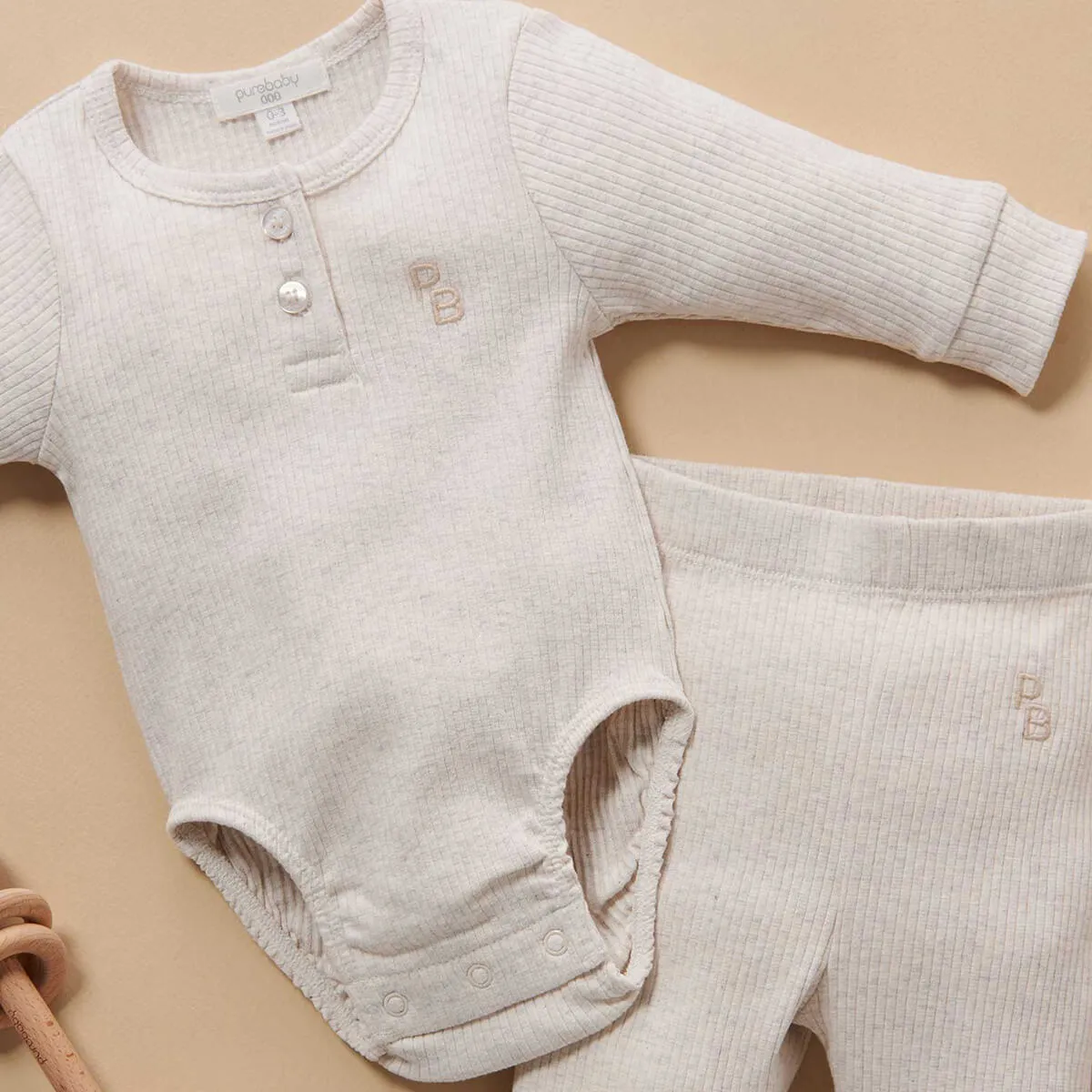Gerippter Henley Langarm Body GOTS Bio-Baumwolle