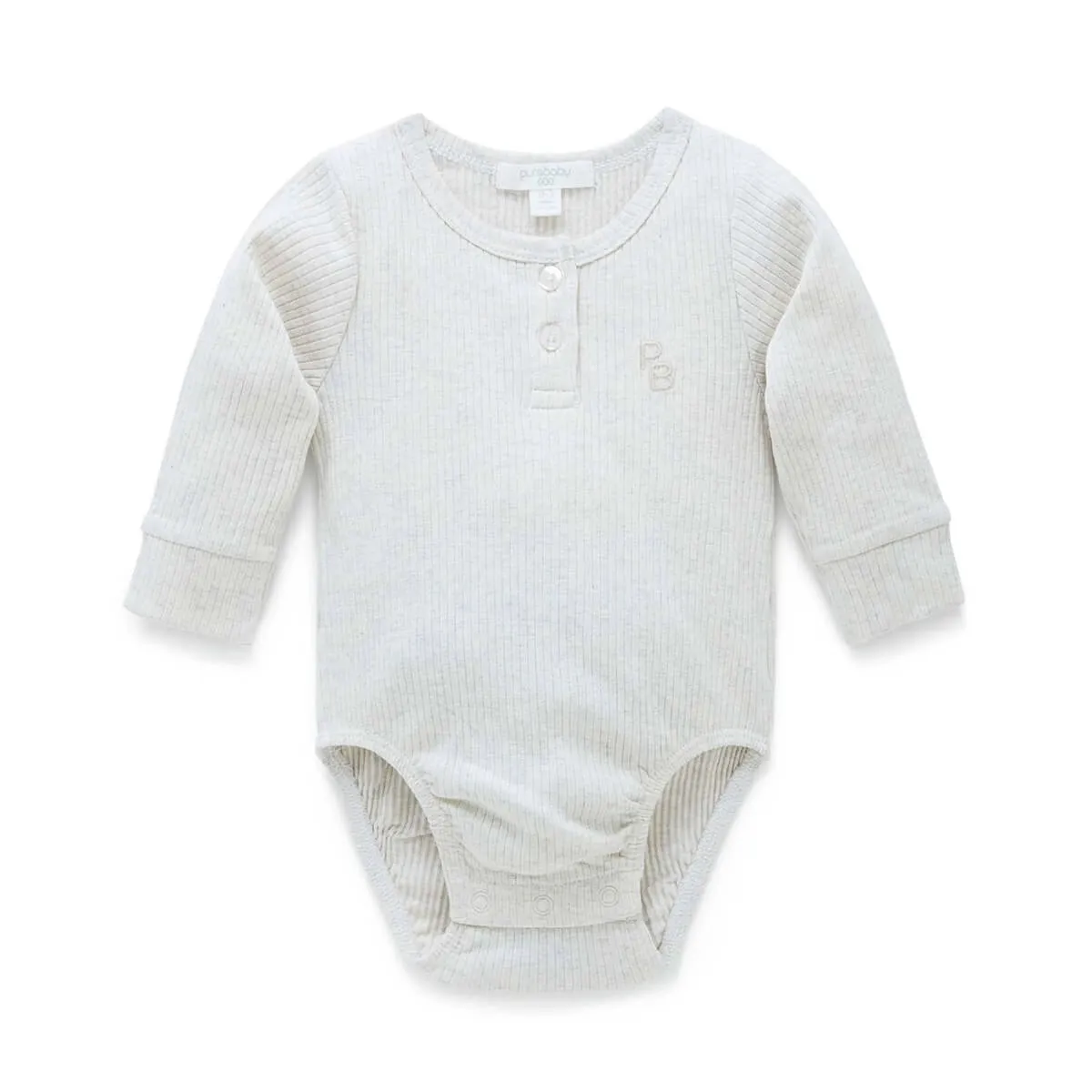 Gerippter Henley Langarm Body GOTS Bio-Baumwolle