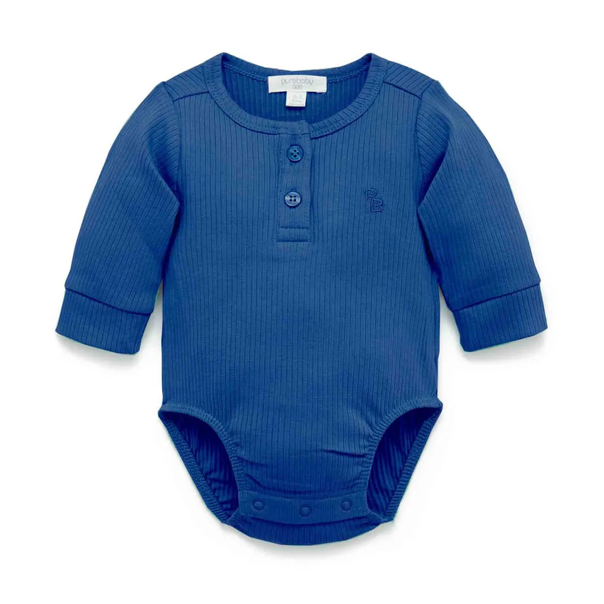 Gerippter Henley Langarm Body GOTS Bio-Baumwolle