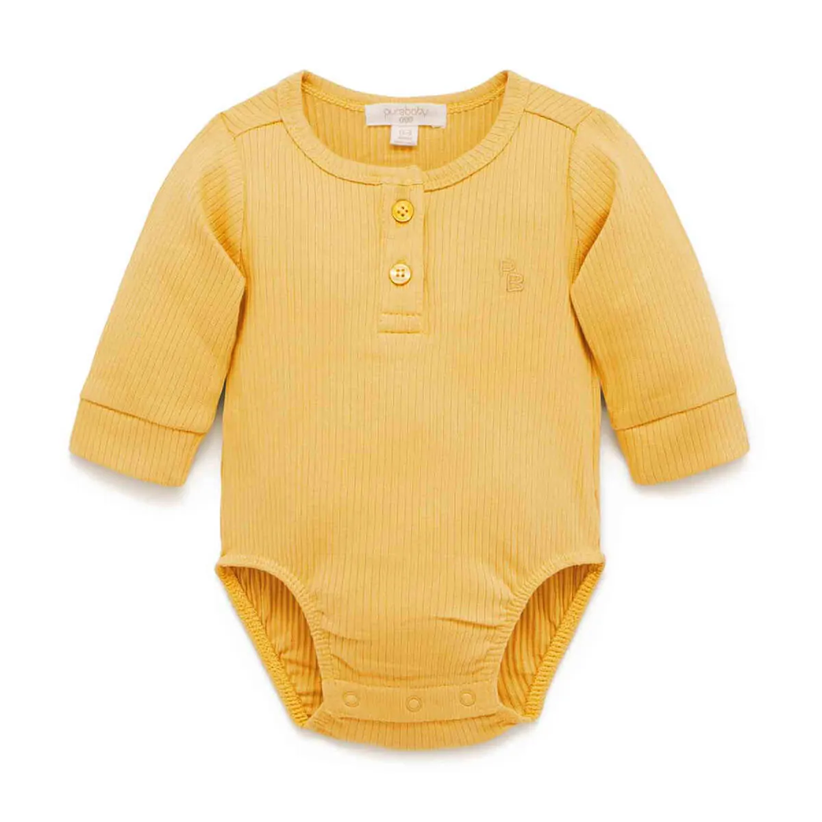 Gerippter Henley Langarm Body GOTS Bio-Baumwolle