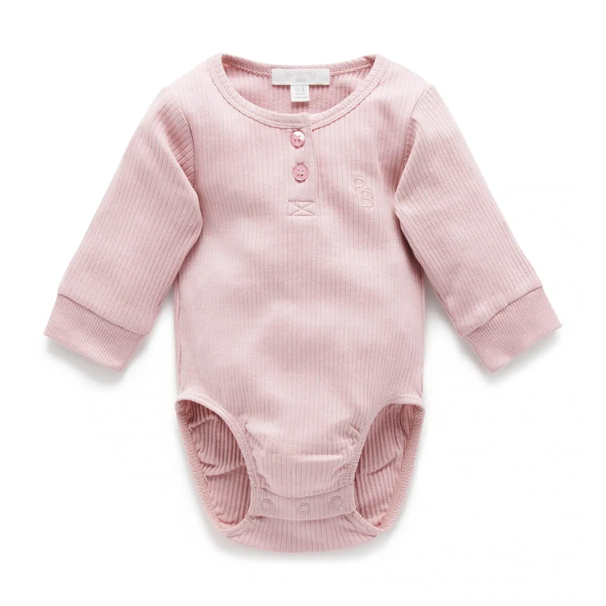 Gerippter Henley Langarm Body GOTS Bio-Baumwolle