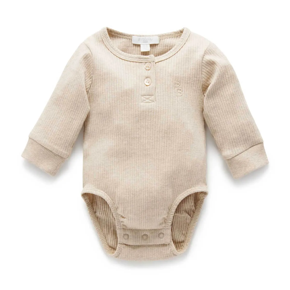 Gerippter Henley Langarm Body GOTS Bio-Baumwolle