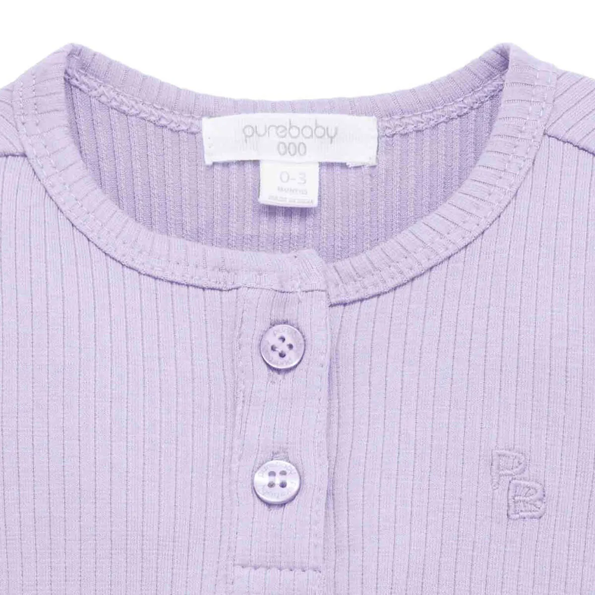 Gerippter Henley Langarm Body GOTS Bio-Baumwolle