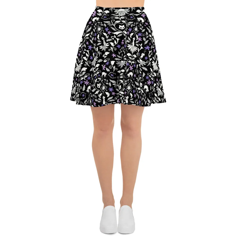 Ghost Cat Damask Skater Skirt