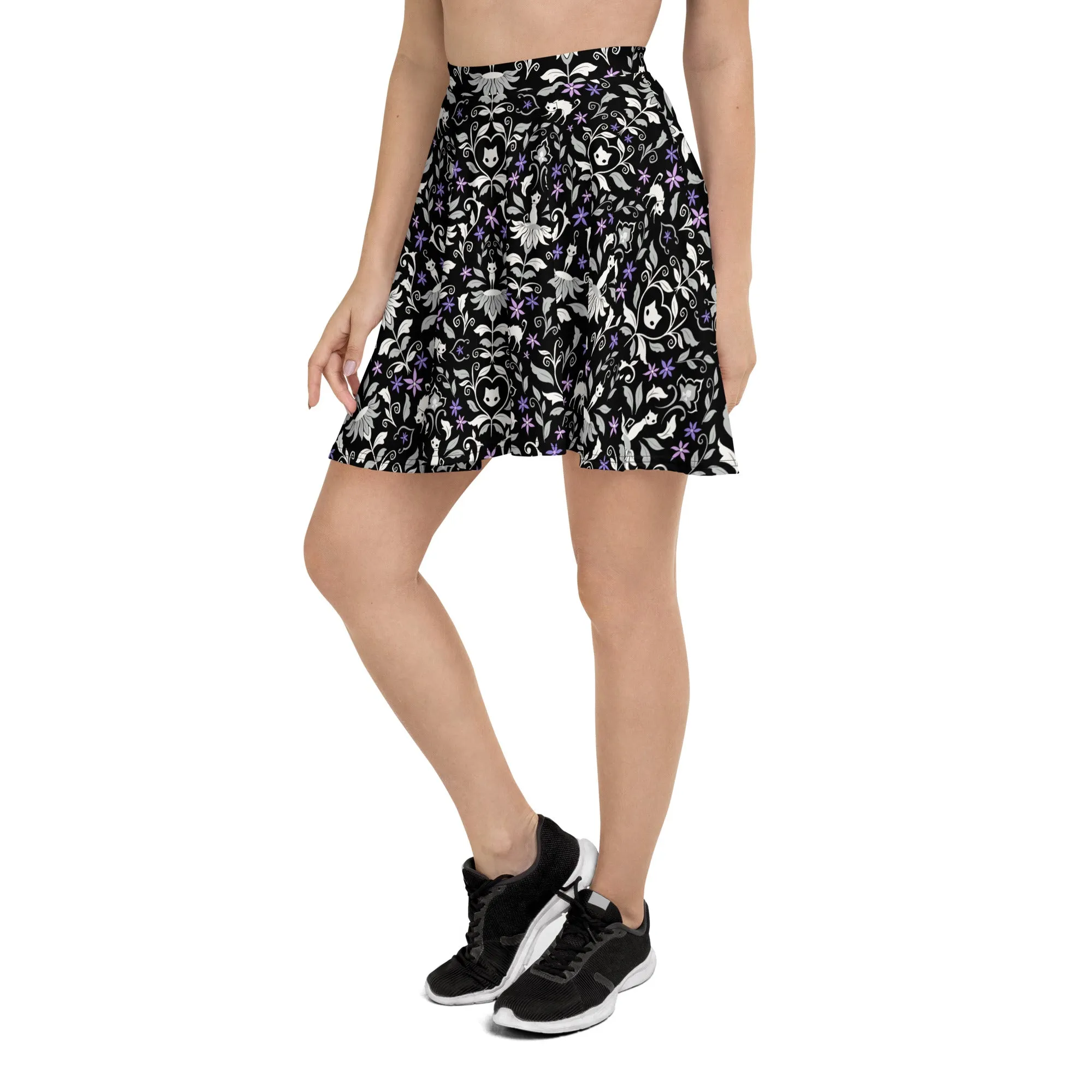 Ghost Cat Damask Skater Skirt