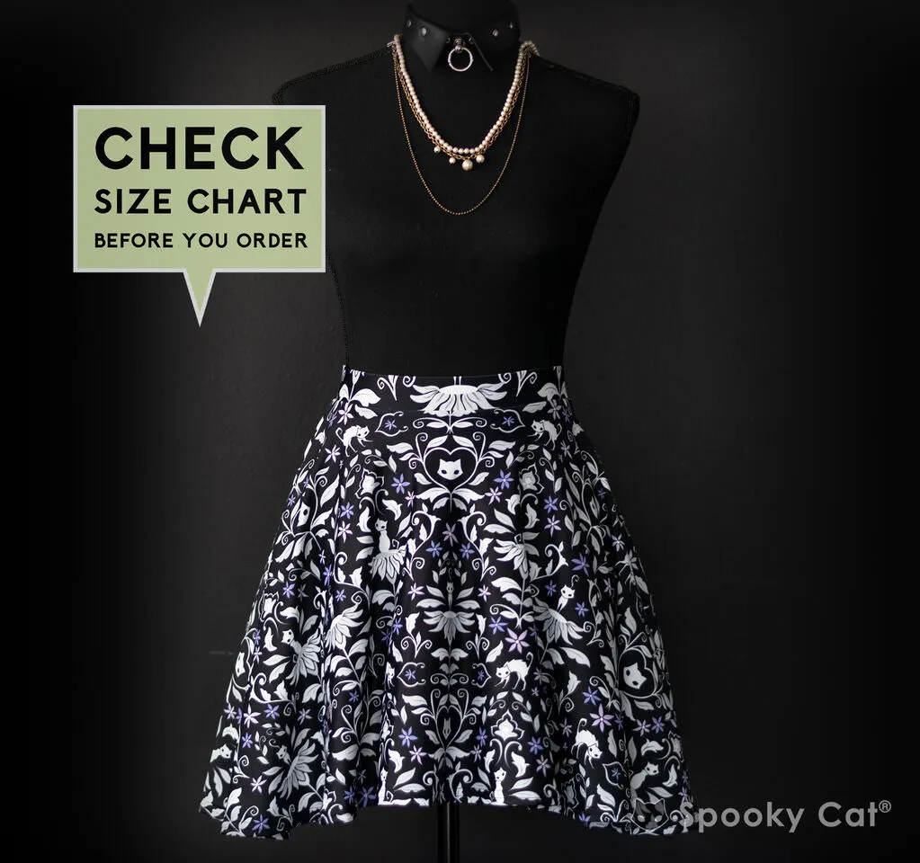 Ghost Cat Damask Skater Skirt