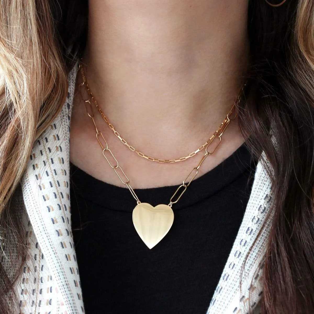 Gold heart on paperclip necklace