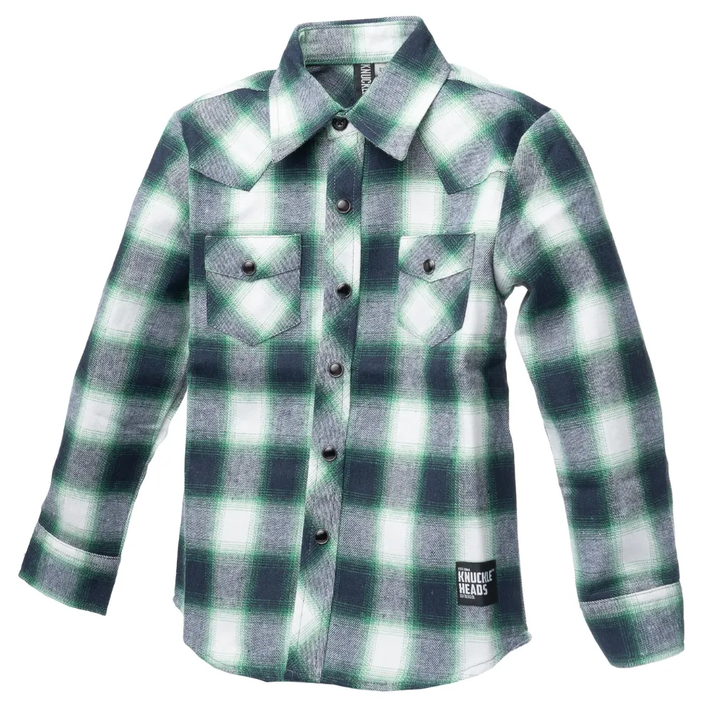 Green Flannel Knuckleheads Long Sleeve Plaid Rockabilly Shirt