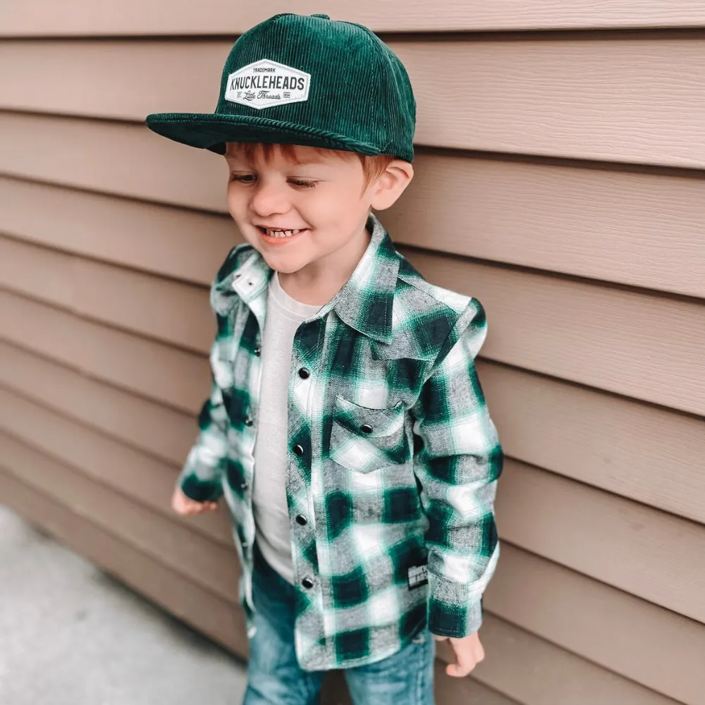 Green Flannel Knuckleheads Long Sleeve Plaid Rockabilly Shirt