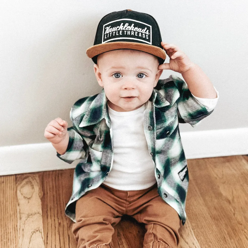 Green Flannel Knuckleheads Long Sleeve Plaid Rockabilly Shirt