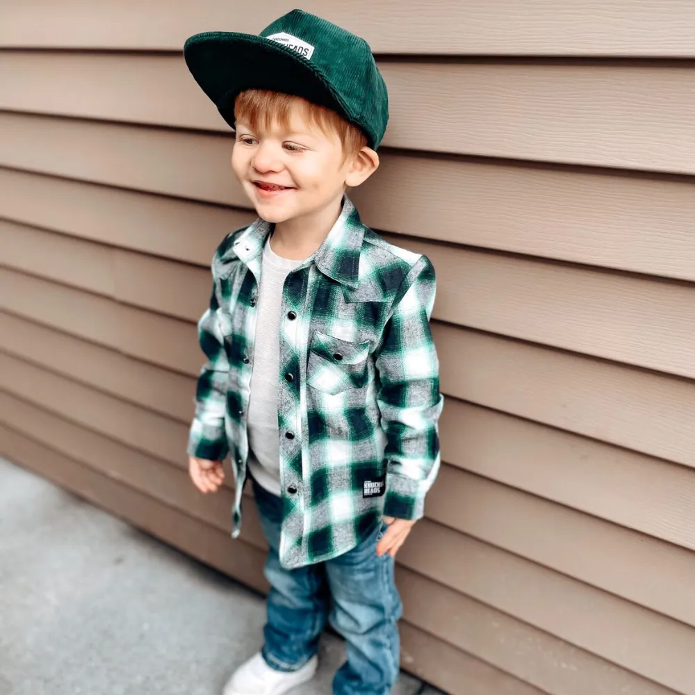Green Flannel Knuckleheads Long Sleeve Plaid Rockabilly Shirt