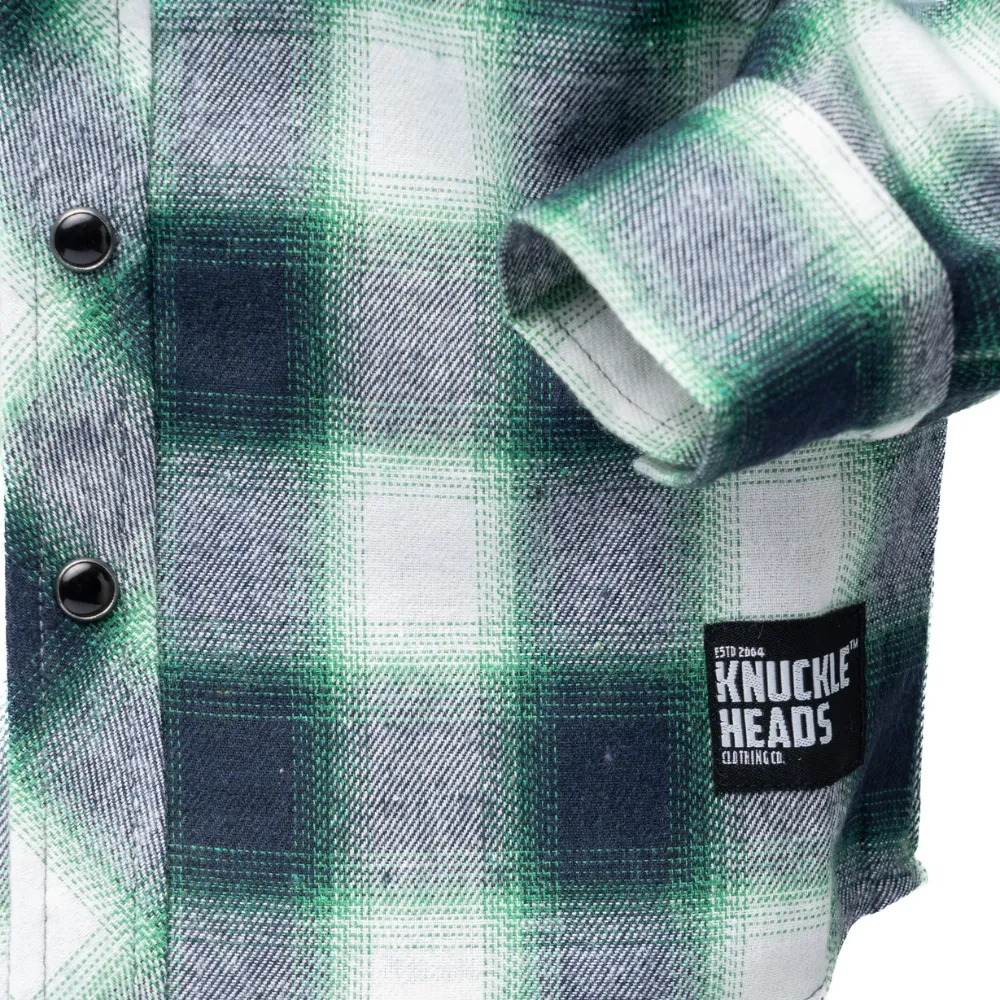 Green Flannel Knuckleheads Long Sleeve Plaid Rockabilly Shirt