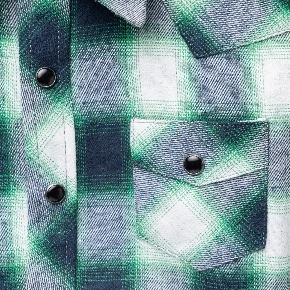 Green Flannel Knuckleheads Long Sleeve Plaid Rockabilly Shirt